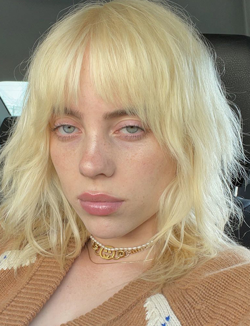 Billie Eilish in a blonde wolf cut hairstyle