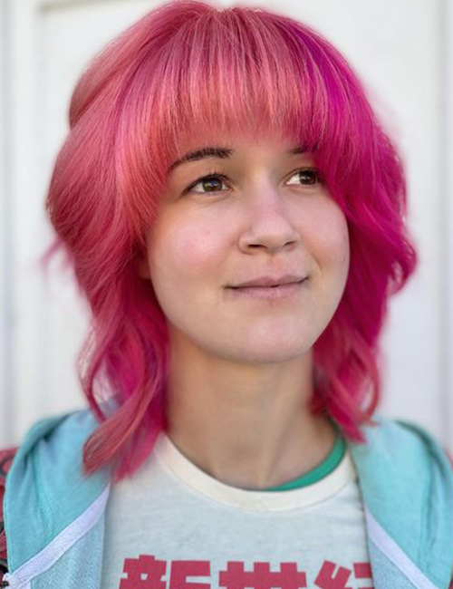 Cotton candy pink wolf cut hairstyle