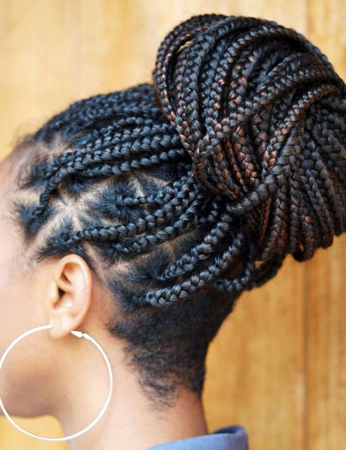 Knotless braids in an updo.