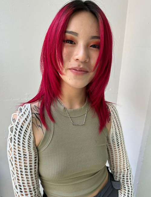 Magenta wolf cut hairstyle